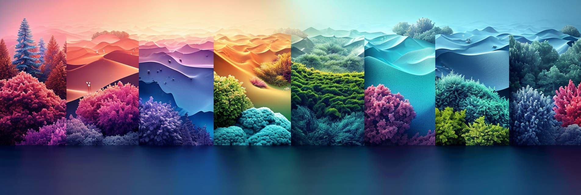 A colourful series of AI-generated landscapes